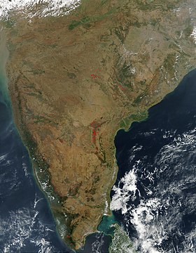 Image satellite de l'Inde péninsulaire par le satellite Aqua, en 2003.