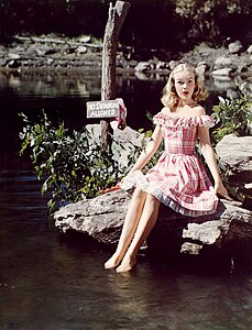 1940s sundress with off-the-shoulder ruffles