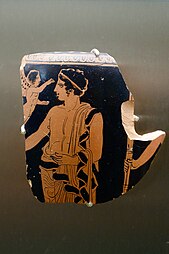 Groom and Eros. red-figure pottery fragment, 450–425 BC. Acropolis Museum, Athens.