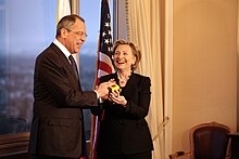 Clinton with Sergey Lavrov and the reset button