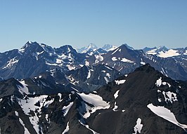 De Coast Mountains bij Mount Waddington, Canada.