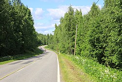 Seututie 471 Enonkosken Pirttilahden rannalla kohti Enonkoskea.