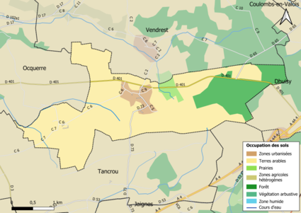 Carte des infrastructures et de l'occupation des sols en 2018 (CLC) de la commune.