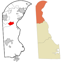 Location in New Castle County and the state of Delaware.