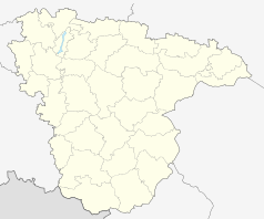 Mapa konturowa obwodu woroneskiego, blisko centrum na prawo znajduje się punkt z opisem „Nowochopiorsk”