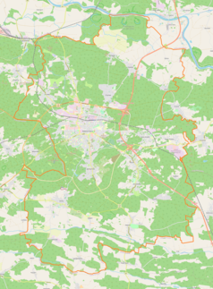 Mapa konturowa Zielonej Góry, po prawej nieco na dole znajduje się punkt z opisem „Ługowo”