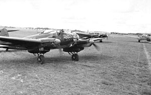 A picture of a Heinkel He 111 with running engine