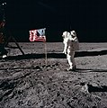 Image 25Photo of American astronaut Buzz Aldrin during the first moonwalk in 1969, taken by Neil Armstrong. The relatively young aerospace engineering industries rapidly grew in the 66 years after the Wright brothers' first flight. (from 20th century)