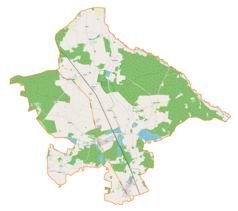 Mapa konturowa gminy Ciasna, blisko dolnej krawiędzi znajduje się punkt z opisem „Glinica”