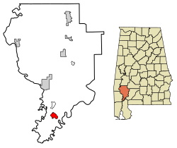 Location of Carlton in Clarke County, Alabama.