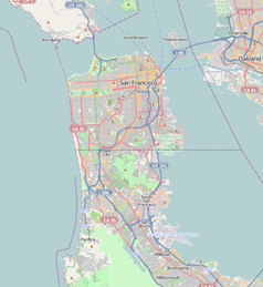 Mapa konturowa San Francisco, u góry znajduje się punkt z opisem „Shaklee Terraces”