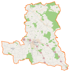 Mapa konturowa powiatu pleszewskiego, po prawej nieco u góry znajduje się punkt z opisem „Nowy Olesiec”