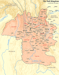 แผนที่อาณาจักรต้าหลี่ในช่วงปลายคริสต์��ตวรรษที่ 12