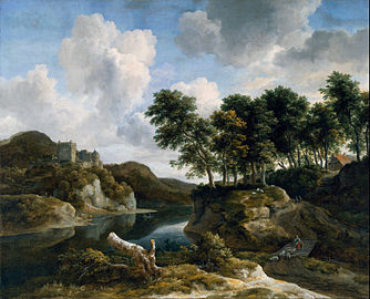 Jacob van Ruisdael, Paysage d'un fleuve avec un château sur une haute falaise (1670-1679)