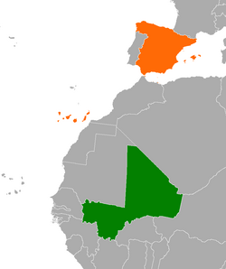 Map indicating locations of Mali and Spain