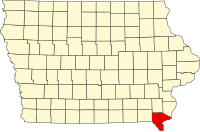 リー郡の位置を示したアイオワ州の地図