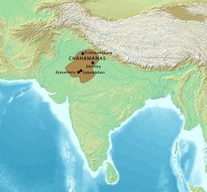 శాకంభరి సిర్కా 1150-1192 CE చహమానస్ యొక్క ఉజ్జాయింపు భూభాగం.[1]