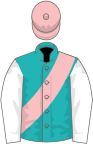 Green, pink sash and cap, white sleeves