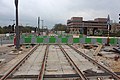 Pose des rails sur l'avenue Kennedy au Kirchberg en avril 2017.