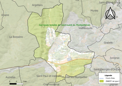 Carte des ZNIEFF de type 2 sur la commune.