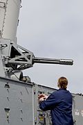 A Phalanx CIWS aboard the cutter Waesche during pre-fire checks