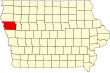 Harta statului Iowa indicând comitatul Woodbury