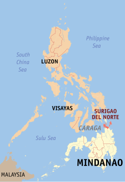 Mapa iti Filipinas a mangipakita ti pakasarakan iti Surigao del Norte.