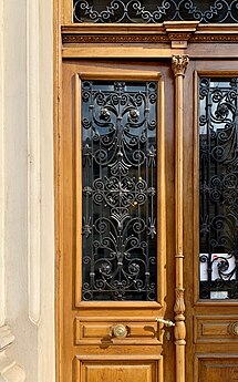 Simplified Neoclassical rosettes of a door of the Romanian Atheneum, Bucharest, Romania, by Albert Galleron, 1888