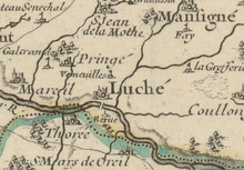 Localisation de Venevelles sur la carte de la généralité de Tours éditée par Hubert Jaillot en 1711.