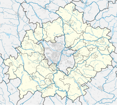 Mapa konturowa powiatu poznańskiego, u góry znajduje się punkt z opisem „Biedrusko”