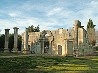 Ruinas de la antigua sinagoga en el Parque Nacional Bar'am
