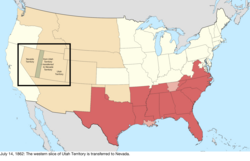 Map of the change to the United States in central North America on July 14, 1862