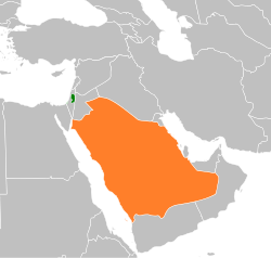 Map indicating locations of Palestine and Saudi Arabia