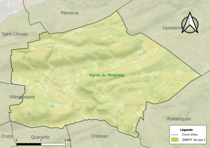 Carte de la ZNIEFF de type 2 sur la commune.