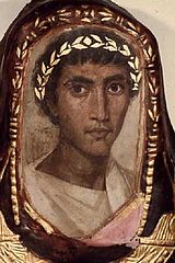 Peinture du Fayoum : portrait d'un Grec établi à Thèbes, IIe siècle. Salle 62.