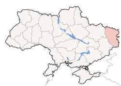 Location o Luhansk Oblast (red) athin Ukraine (blue)