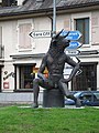 A statue of a minotaur in the centre of Martigny