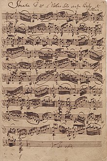 manuscrit : page de la sonate pour violon en sol mineur