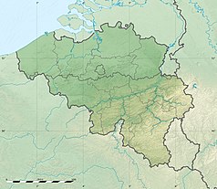 Mapa konturowa Belgii, u góry znajduje się punkt z opisem „źródło”, poniżej na lewo znajduje się również punkt z opisem „ujście”