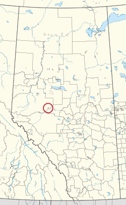 A map of the province of Alberta showing 80 counties and 145 small Indian reserves. One is highlighted with a red circle.