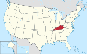 Kentucky merkt inn á kort af Bandaríkjunum