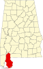 Localização do Map of Alabama highlighting Baldwin County