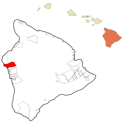 Location in Hawaii County and the state of Hawaii