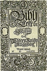 První díl bible kralické, tzv. Šestidílky (1579), který obsahuje Pentateuch