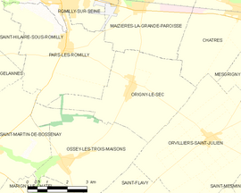 Mapa obce Origny-le-Sec