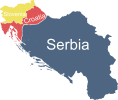 The borders of Greater Serbia as advocated by Serbian Radical politician Vojislav Šešelj, defined by the Virovitica–Karlovac–Karlobag hypothetical boundary to the west.[82]