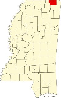 Map of Misisipi highlighting Alcorn County