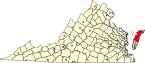 Hartă a statului Virginia indicând comitatul Accomack
