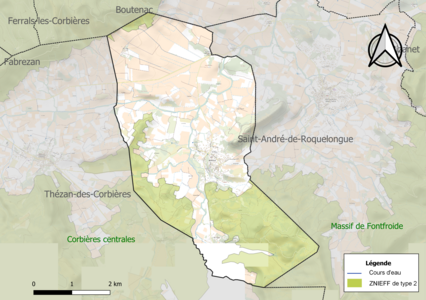 Carte des ZNIEFF de type 2 sur la commune.