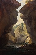 Brücke über die Dala-schlucht bei Leukerbad (Bergsicht), um 1775